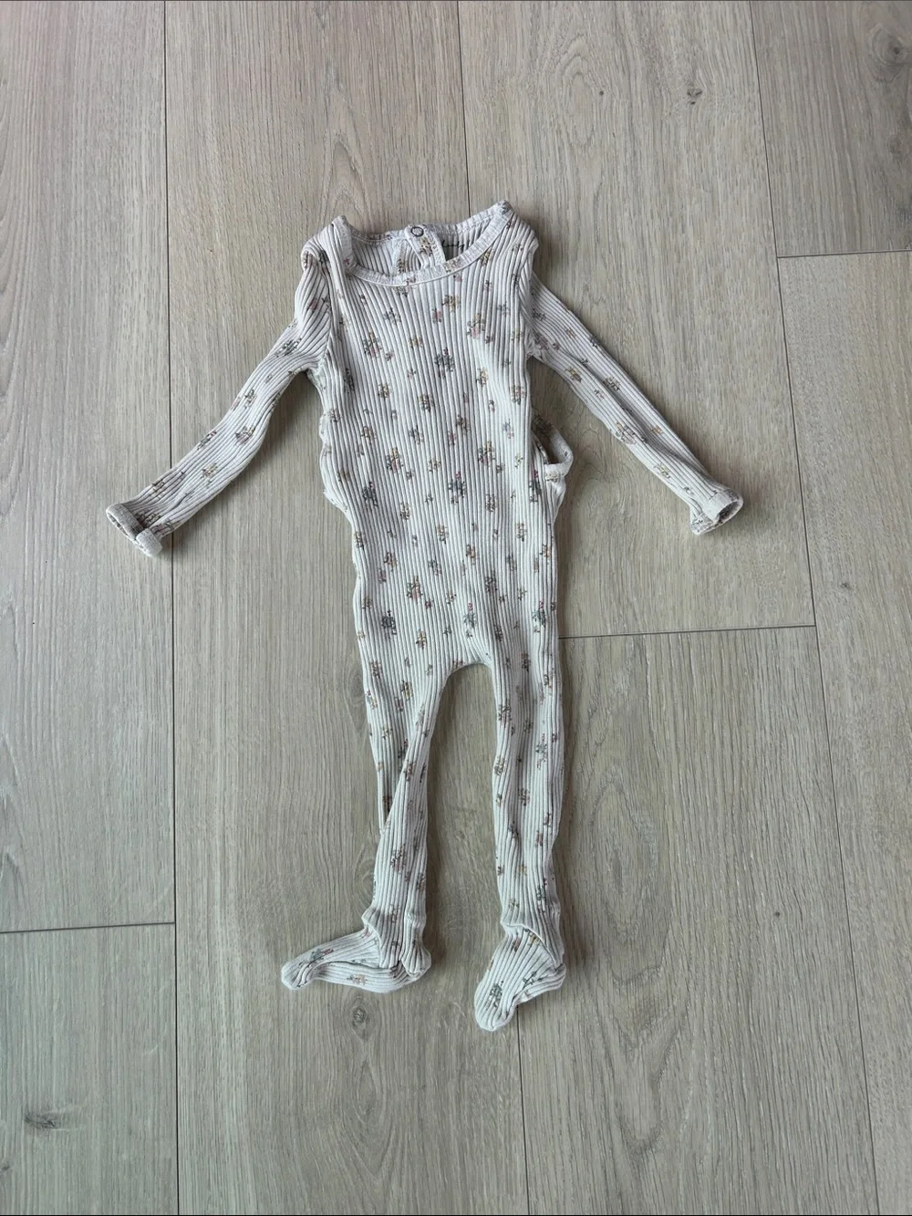 Lovely littles  Cream Floral Ribbed One-Piece Sleeper 6m